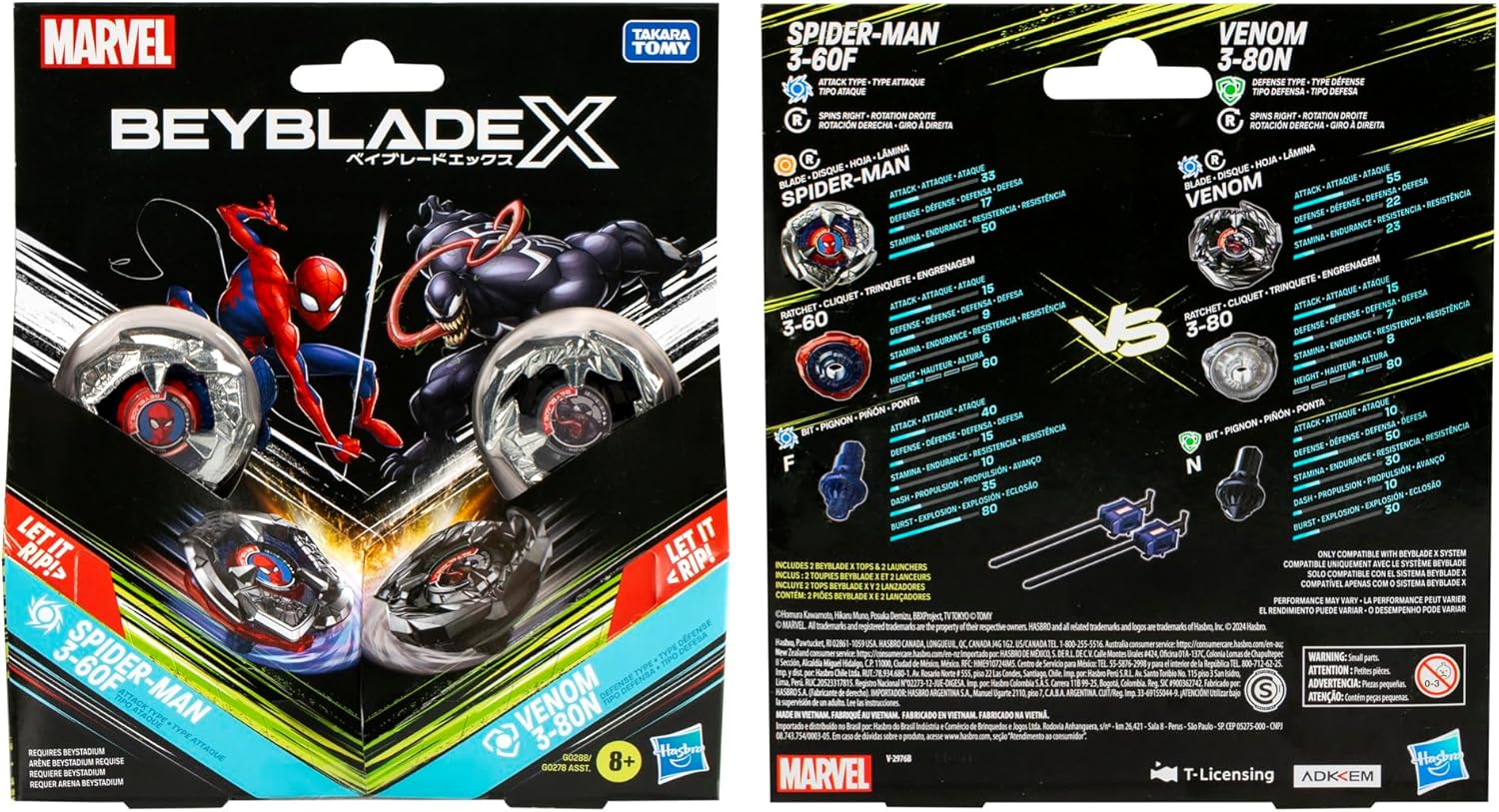 Beyblade X Marvel Collab Spider-Man 3-60F vs. Venom 3-80N Multipack Set