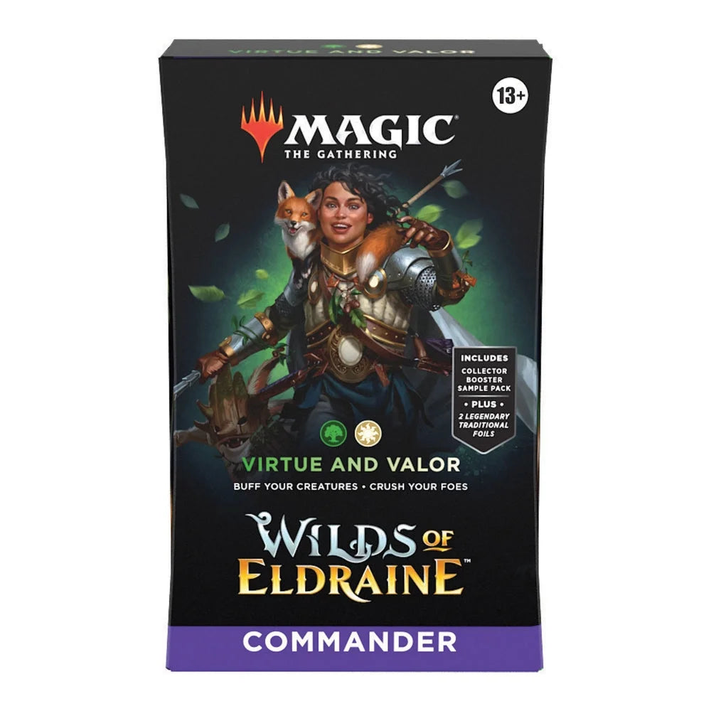 Magic: The Gathering Wilds of Eldraine Commander Deck - Fae Dominion (100-Card Deck, 2-Card Collector Booster Sample Pack + Accessories)